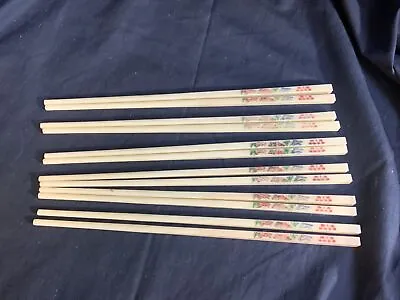 6 Sets Of Vintage Plastic Off White Chopsticks With Asian Design 10” • $14.95