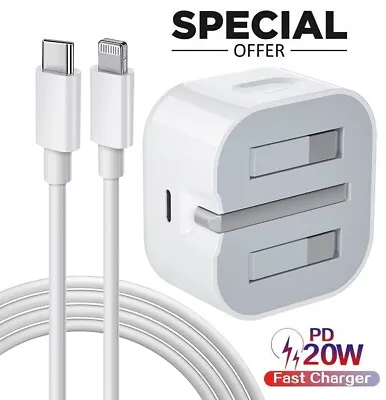 20W USB-C Wall Plug PD Fast Charger Adapter Cable For IPhone 13 12 11 Pro XS Max • £2.99