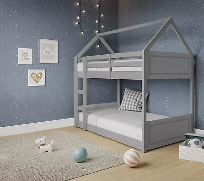 £256.75 • Buy Single Bunk Bed Wooden Frame 3FT Kids Canopy Sleeper Pine House Bed Grey/White