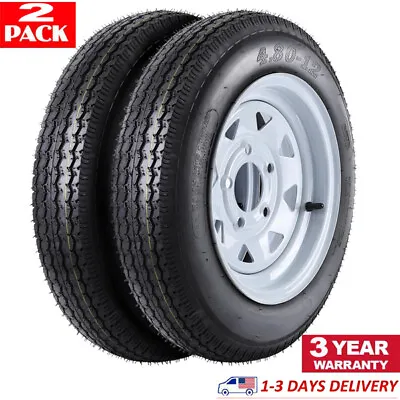 2X 4.80-12 480-12 4.80 X 12 Trailer Tires And 12  Rims 5 Lug 6PR Load Range C • $99.85