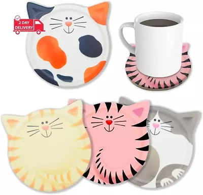 Funny Coasters For Drinks Absorbent Cat Shaped Ceramic Coasters Set Of 4 Uniqu • $24.10