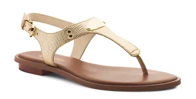 Michael Kors MK Plate Thong Pale Gold Metallic Leather Sandal Women Sizes 5-11!! • $79.95