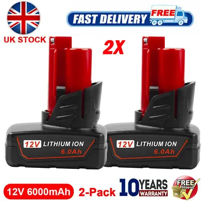 £24.99 • Buy 2x Fit For Milwaukee For M12 LI-ION 6.0Ah High Capacity Battery 12V 48-11-2402