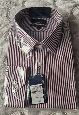 M&S Men's Sartorial Striped Burgundy Superior Cotton Shirt - 18  Collar - BNWT • £19.99