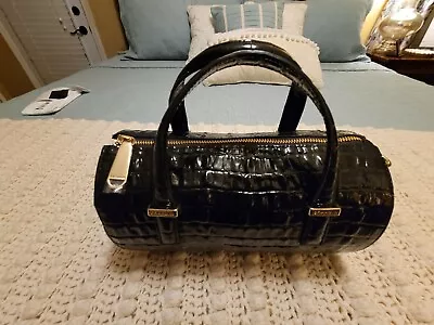 Brahmin Claire Black Speedy Roll Barrel Bag Croc La Scala Leather Evening • $249