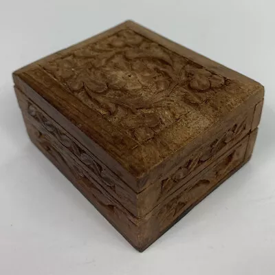 Vintage Hand Carved Wood Jewelry Ring Trinket Box Rosettes Floral Leaf Trim • $8