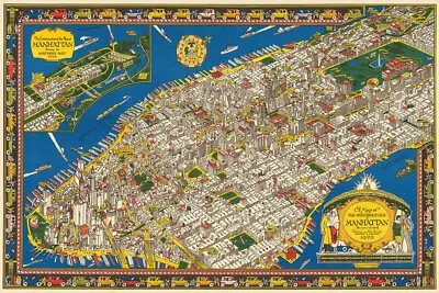 Manhattan 1926 New York City Pictorial Map Wall Art Home Decor - POSTER 20 X30  • $23.99