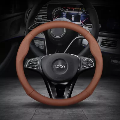 15''Brown Car Steering Wheel Cover Breathable Non-slip Genuine Leather Universal • $28.99