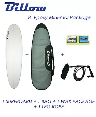 NEW Billow 8' Epoxy Mini-mal Surfboard Matte Finish Package With 3xFCS Fins • $9999