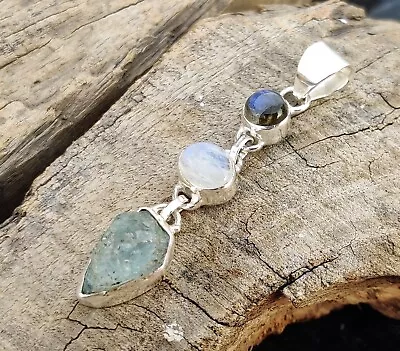 Moonstone Aquamarine & Labradorite Pendant 925 Sterling Silver MO577 • $14.89