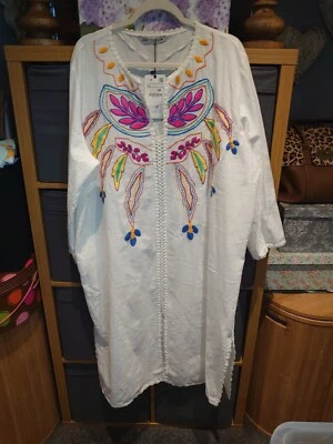 £30.55 • Buy Zara Bnwt Size Xxl White Embroidered Fromy Kaftan Kimono Civer Up Dress Rrp£60