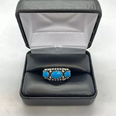 Vintage Sterling Silver 3 Turquoise Cabochon Ring W/box Size 9 Signed Wm • $49.95