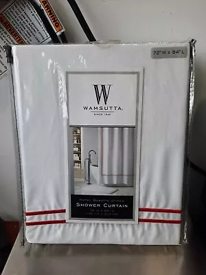 $15 • Buy 72x84  Wamsutta Hotel Baratta Stitch Luxury Shower Curtain White / Red