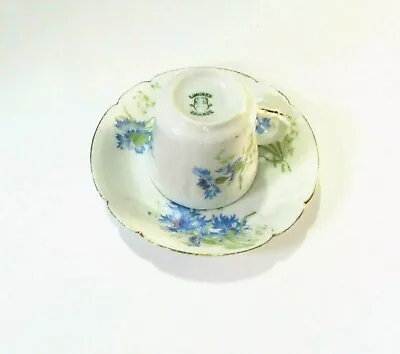 Limoges France Blue Butterfly Scabiosa Demitasse Teacup & Saucer • $24.06