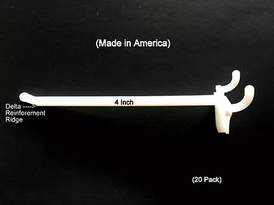 (20 PACK) 4 Inch White Plastic Peg Hooks For 1/8  To 1/4  Pegboard.  USA Made • $7.84