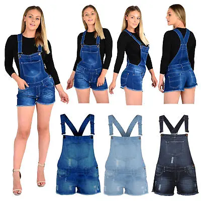 £7.99 • Buy New Women Ladies Girls Monika Dungarees Stretch Denim Jeans Short Dress Jumpsuit