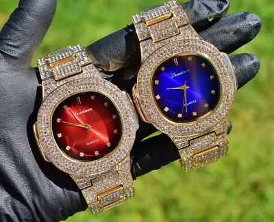 Hip Hop Iced Gold PT Bling Out Luxury Rappers Lab Diamond Clubbing Metal Watch • $24.22