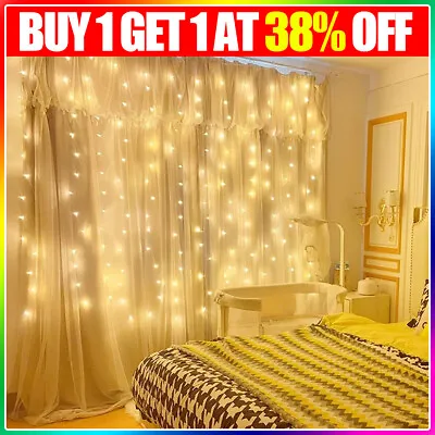 300 LED Curtain Fairy Lights String Indoor/Outdoor Backdrop Wedding Xmas Party • £5.79