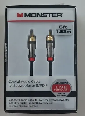 Monster Coaxial Audio Cable For Subwoofer Or S/PDIF 6 Ft AV CD-AV Receiver Coax • $12.78