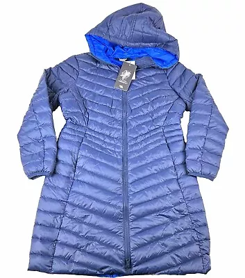 Lands End Down Jacket Blue Womens XS Packable 800 Fill Hyper Dry Fitted Hooded • $49.95