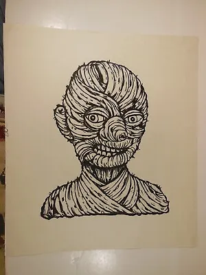 Outlaw Printmakers C2005 Smiling Mummy Critter Large Linocut 20 By 22.5 • $100