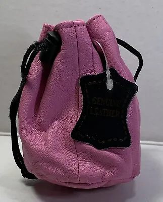 NEW Quality Soft Leather Drawstring Wrist Pouch / Spring Locks Coin Purse Pink • $12