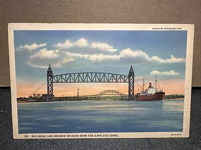 Railroad And Bourne Bridges Over The Cape Cod Canal Postcard ￼ • $9.34
