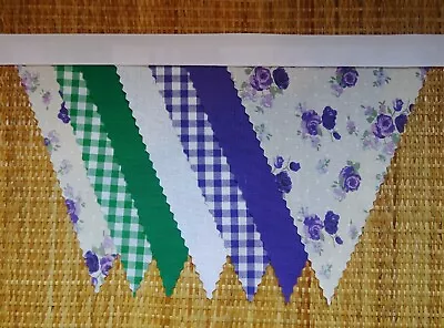 BUNTING Roses - Purple Green White - Floral Plain Gingham - 3m 5m 10m • £6.25