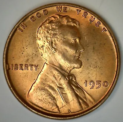 1950 Uncirculated Lincoln Wheat Cent Coin Nice Red Penny Philadelphia Mint 1c • $2.75