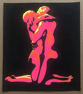 Original Vintage Black Light Poster Psychedelic Couple Hug Flaming Lovers Mini • $19.95
