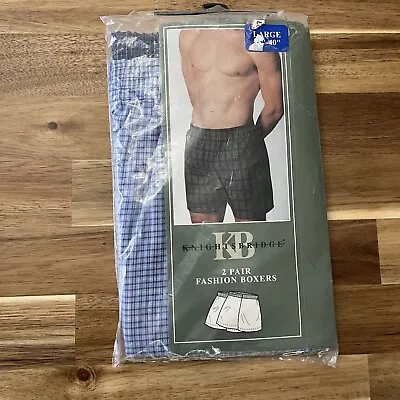 Vintage Knightsbridge Kmart Men’s Blue Pattern Boxer Shorts 2 Pack Large 38-40 • $31.99