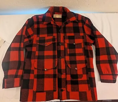 Vintage Filson Mackinaw Cruiser Genuine Jacket Red Black Buffalo Plaid L USA 44 • $249.99