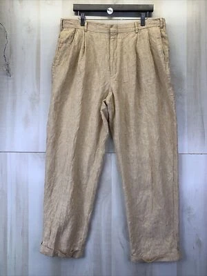 $15 • Buy Grant Thomas 100% Linen Pleated Front Woven Trouser Pants Mens 38x30-10563