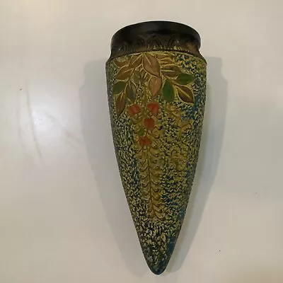 Vintage Art Deco  Pottery Wall Pocket Vase Floral Japan WOW • $24.99