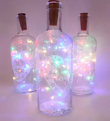 LED LIGHT UP GLASS  LOVE  BOTTLES ASSORTED LED COLOUR LIGHTS Party Wedding Home  • £5.95