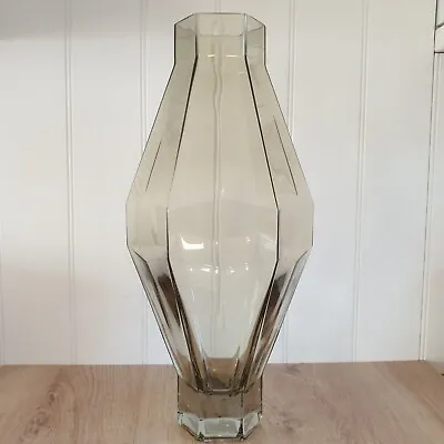 Large M&S Chunky Faceted Green Smoked Glass Style Vase - 43cm Tall *FLAW* • £17