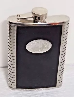 Visol Tux 8oz. Black Leather Stainless Textured Steel Hip Flask - Engrave • $11.95