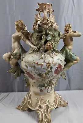 RARE Ant. Art Nouveau Porcelain Vase Nude Woman Venus & Neptune Mermaid Meissen? • $1999