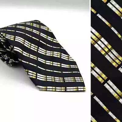 Etro Milano Men's 100% Silk Tie Plaid Necktie 3.5  Made In Italy Black Yellow • $24.49