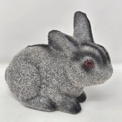 Vintage Flocked Rabbit Coin Piggy Bank Fuzzy Gray Rabbit Plug In Tact 6  Easter  • $10.99