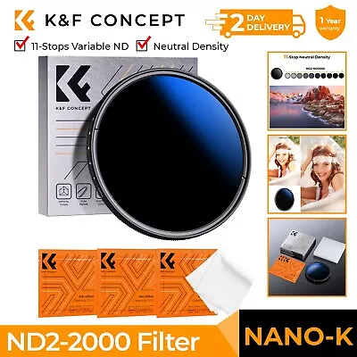K&F Concept Variable ND2-2000 Neutral Density ND Filter49/55/58/62/67/72/77/82mm • $39.99