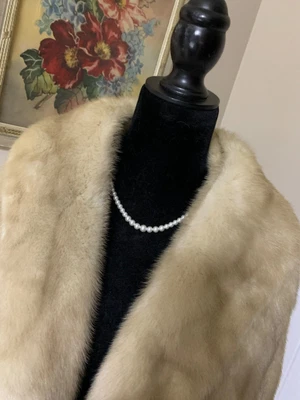 $85 • Buy Vintage Genuine Taupe Beige Mink Fur Cape Stole Wrap With Sleeves Cuffs