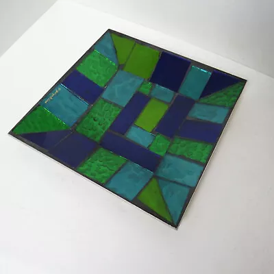 Vintage Georges Briard Mosaic Glass MCM Green Blue Square Tray 8  X 8  • $56.99