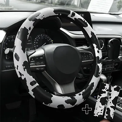Car Steering Wheel Cover Black White Cow Print Accessories Fuzzy Girl Women Gift • $8.96