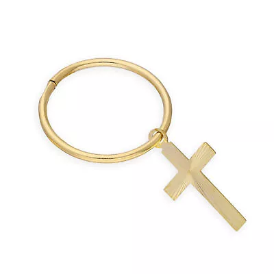 9ct Yellow Gold Cross Single Hoop Earring Religion Christianity • £23