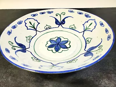 Vintage CARMONA Serving Bowl Hand Painted Blue & Green Floral 8 1/2  Diameter • $16