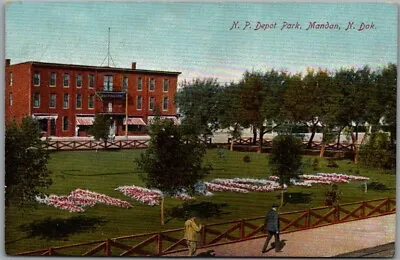 1910s MANDAN North Dakota Postcard  N.P. Depot Park  / MANDAN Flower Bed • $5