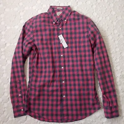 New J. Crew Shirt Slim Fit Button Up Long Slv Pink Blue Gingham Plaid Small Men • $13.99