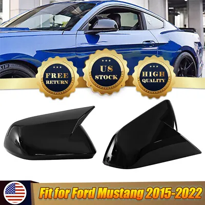 Gloss Black M HORN Rear View Mirror Cover Shell Trim Fits Ford Mustang 2015-2022 • $27.99