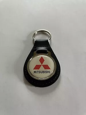 Mitsubishi Keychain  Key Fob Black Leather White Emblem • $19.49